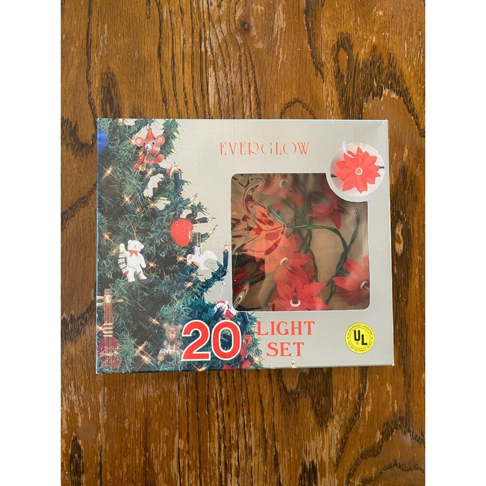 Vintage String Christmas Lgihts Everglow 20 Red Poinsettia  Holiday Decor  UL Li